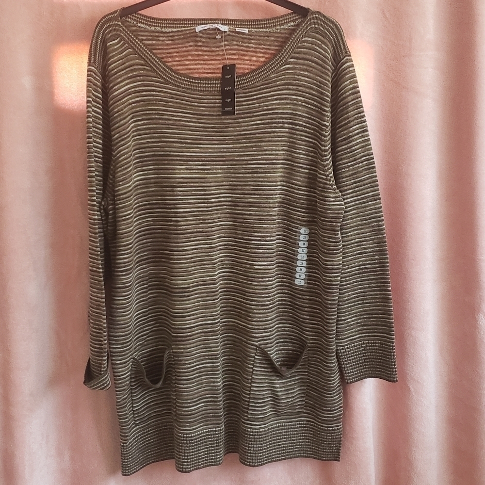 Pixelated Olive Green Boatneck Oversized Long Sleeve Sweater Pockets 2X